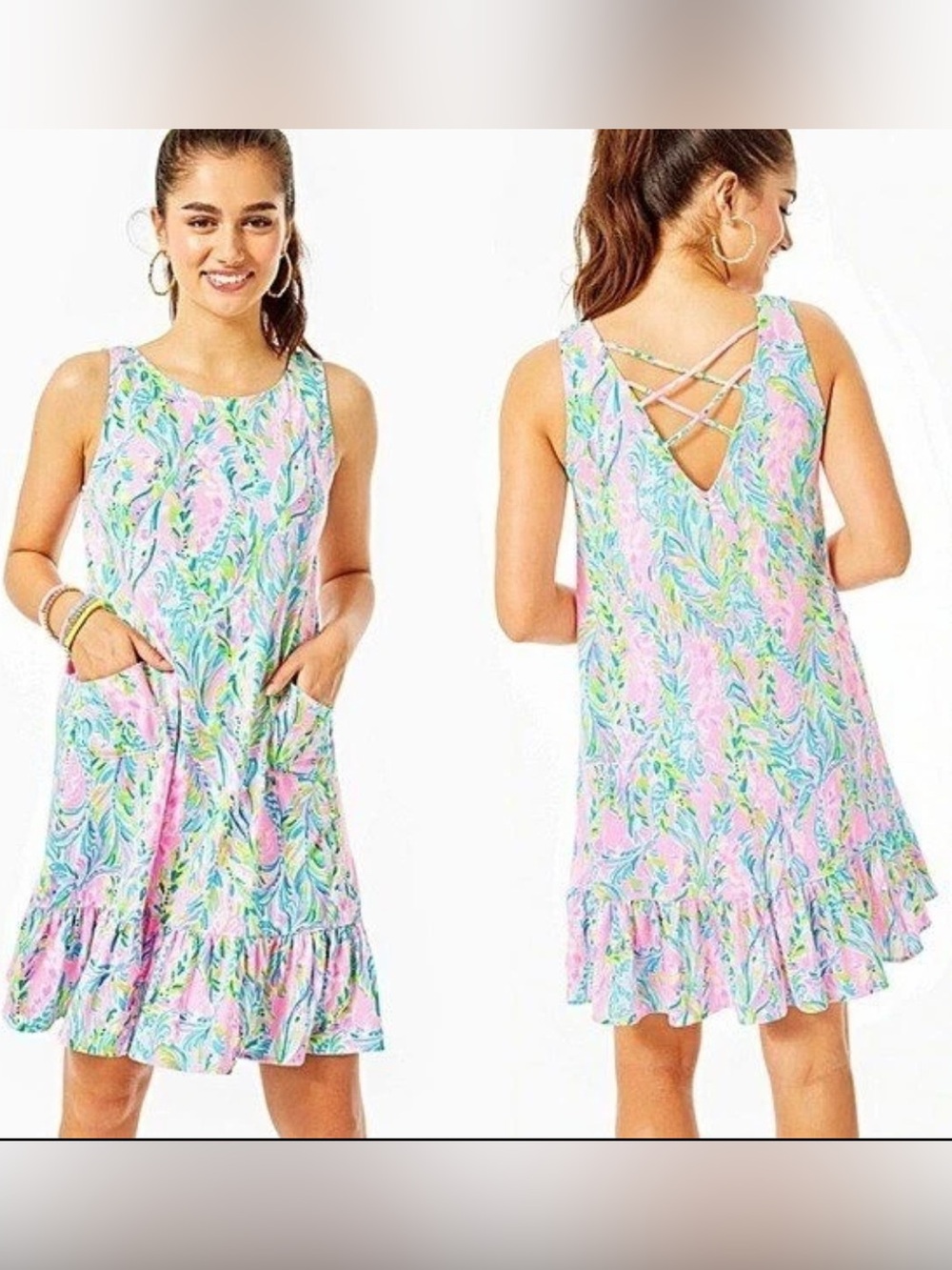 Lilly Pulitzer Kristen Flounce Dress Size XS Sleeveless Unicorn Of The Sea Pink - Picture 2 of 10